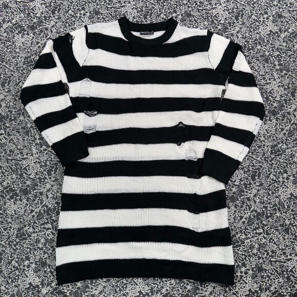 SHEIN Dresses & Skirts - Grunge Distressed Striped Sweater Dress Black White Knit Y2K Punk Alt Oversized